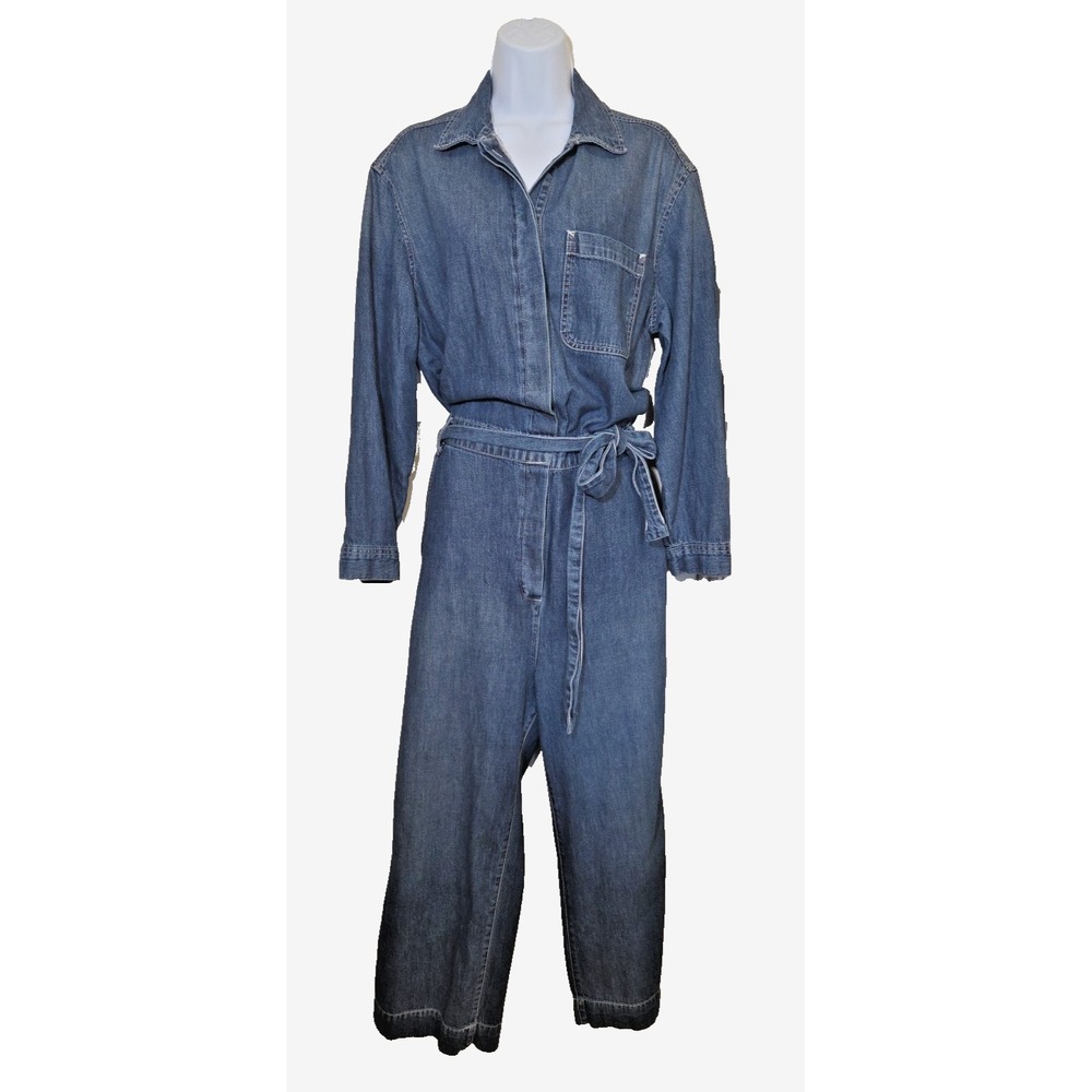 GAP Denim Utilityโ Jumpsuit Size 10 Indigo Blue Wide Straight Leg 2019 Button Up